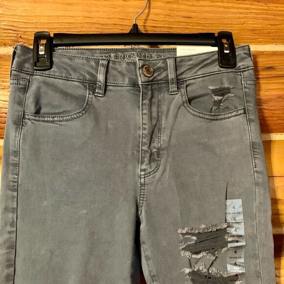 American Eagle Distressed Ripped Gray Twill High Rise High Waist Jegging… - Picture 2 of 12